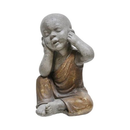 SAGEBROOK HOME Sagebrook Home 15006-01 12 in. Polyresin No Hear Baby Monk Figurine; Gray & Gold 15006-01